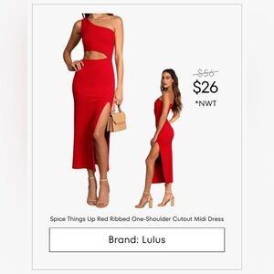 Spice Things Up Red Ribbed One-Shoulder Cutout Midi Dress